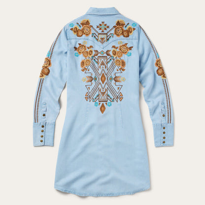 Embroidered Denim Shirt Dress Light Blue - Stetson