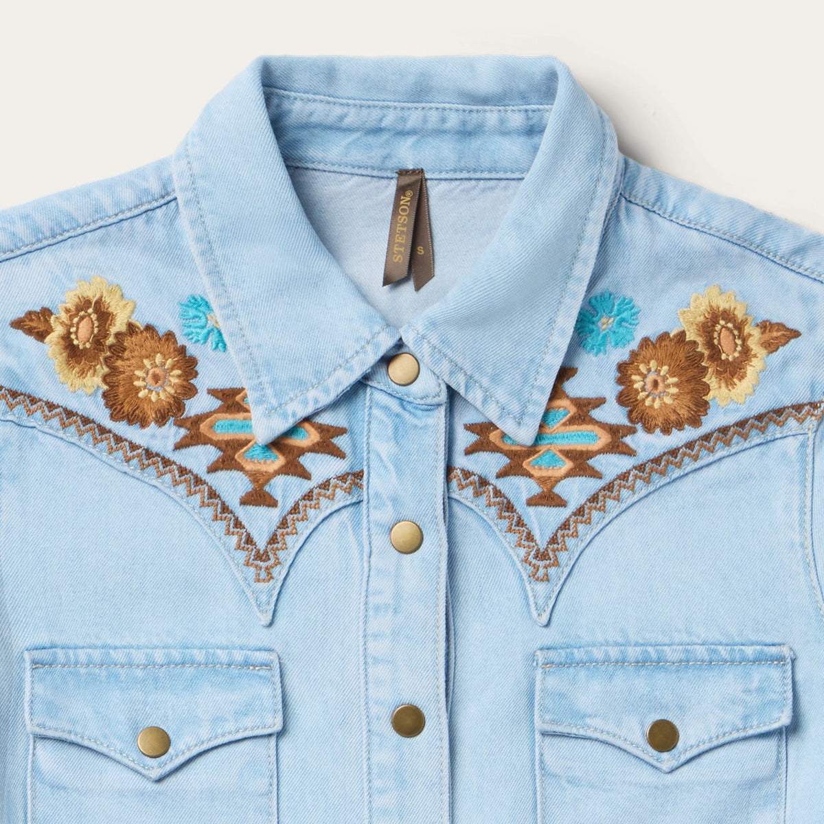 Embroidered Denim Shirt Dress Light Blue - Stetson