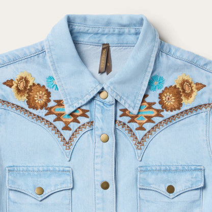 Embroidered Denim Shirt Dress Light Blue - Stetson