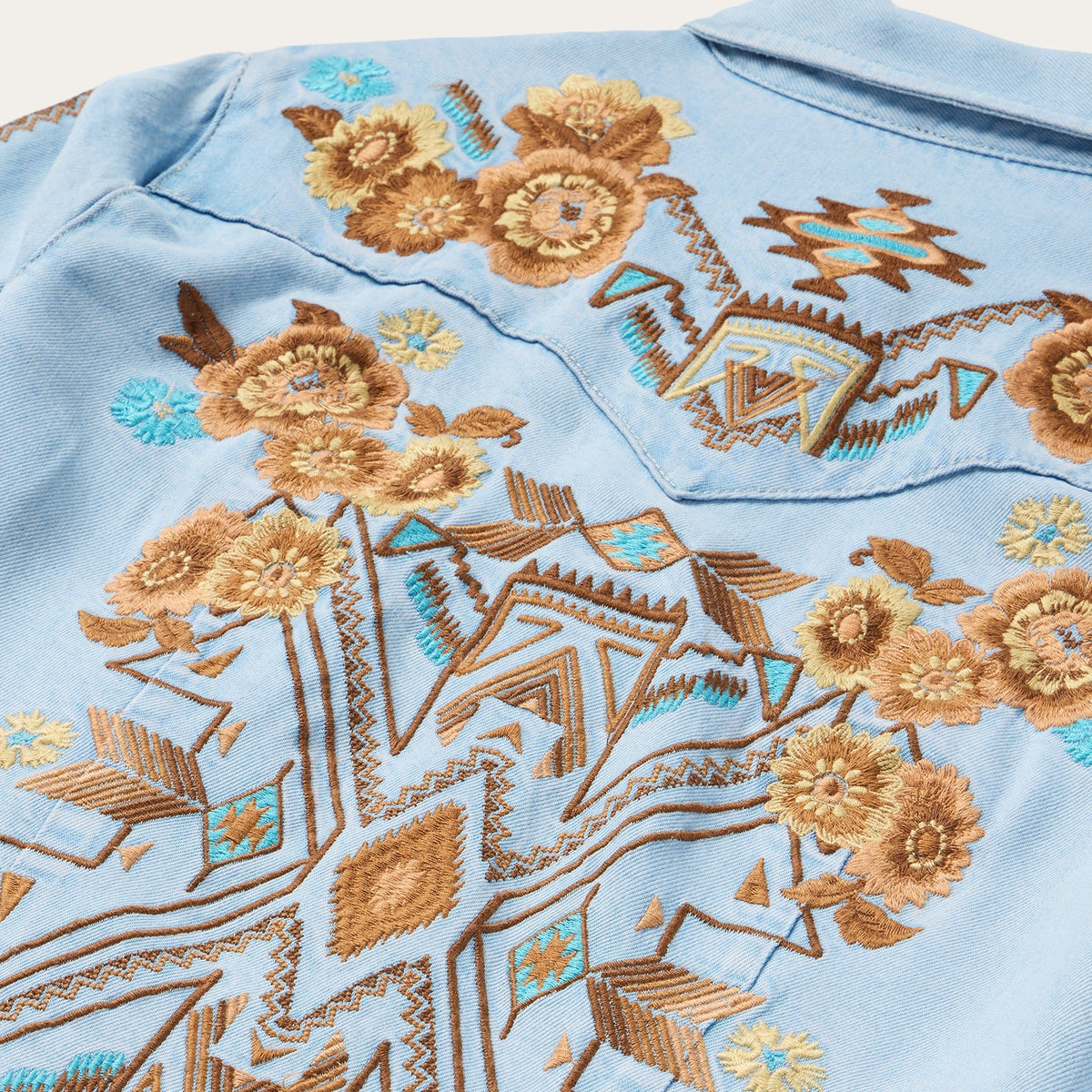 Embroidered Denim Shirt Dress Light Blue - Stetson