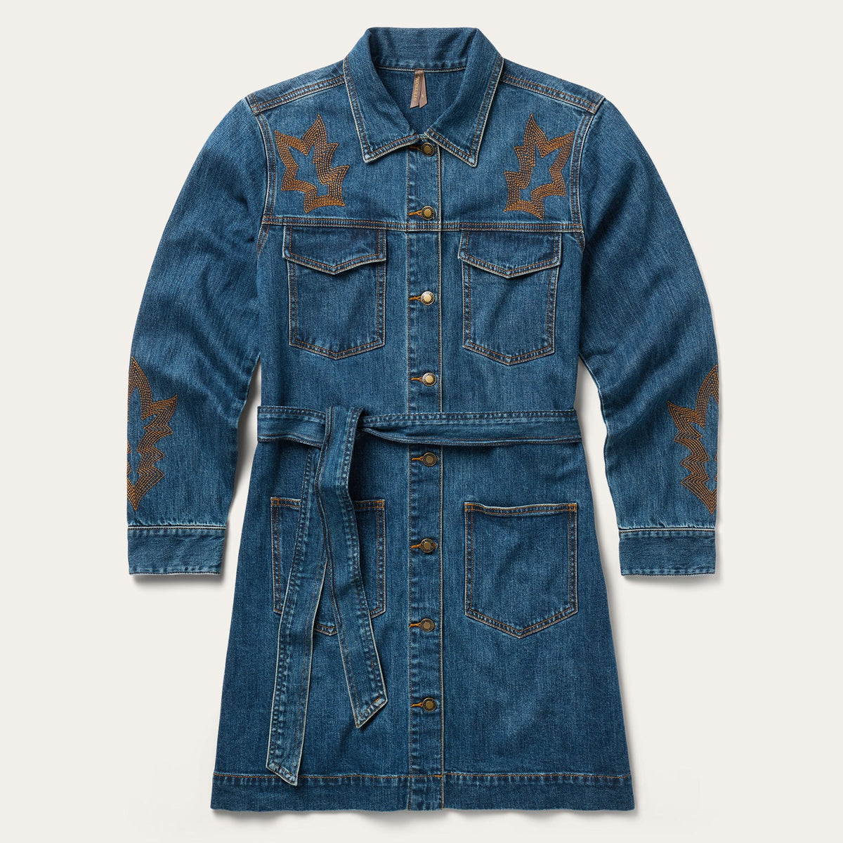 Embroidered Stretch Denim Shirt Dress Blue - Stetson