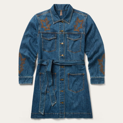 Embroidered Stretch Denim Shirt Dress Blue - Stetson