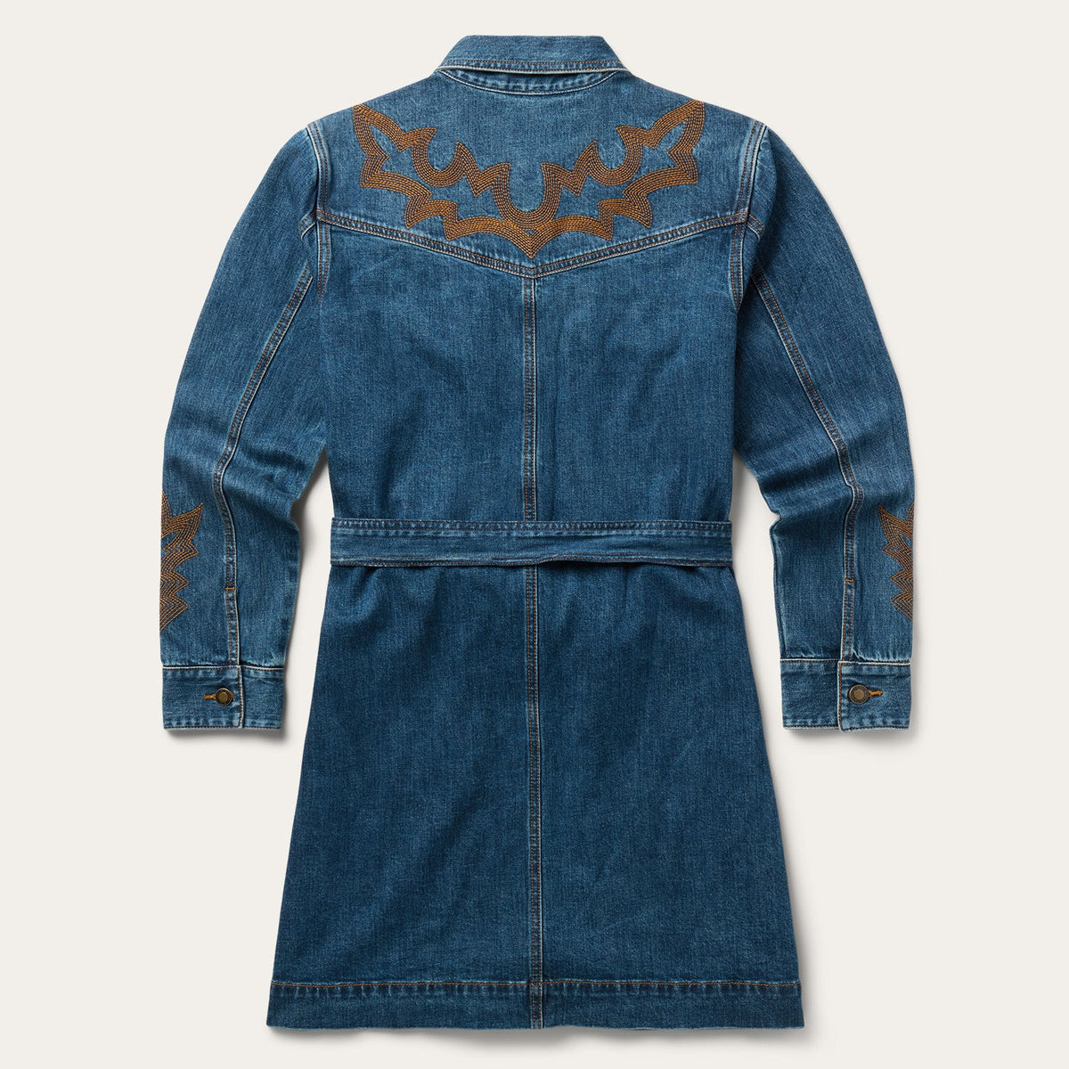 Embroidered Stretch Denim Shirt Dress Blue - Stetson