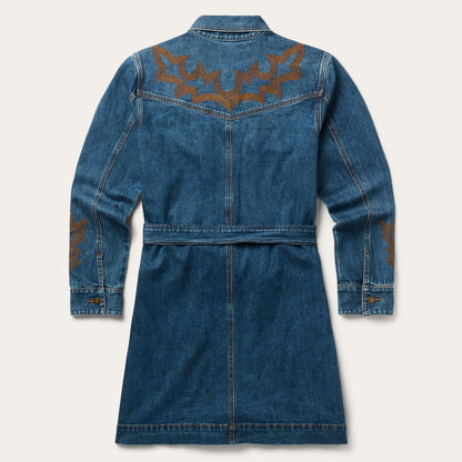 Embroidered Stretch Denim Shirt Dress Blue - Stetson
