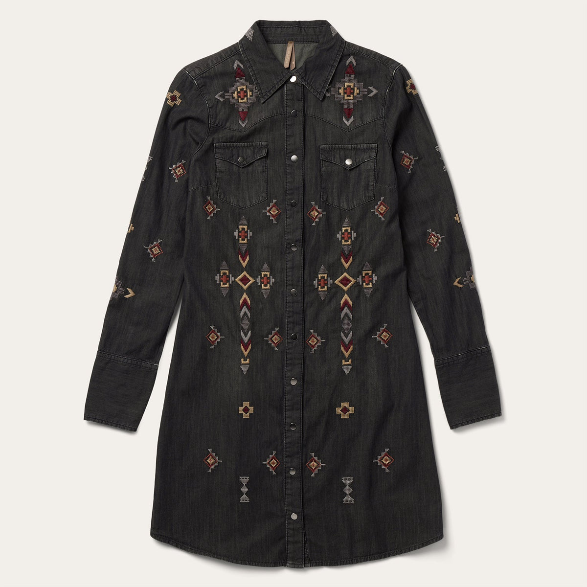 Embroidered Black Denim Shirt Dress Black - Stetson