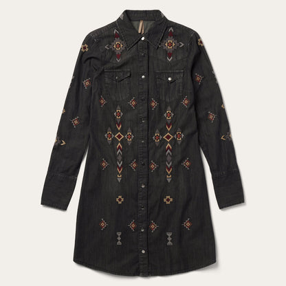 Embroidered Black Denim Shirt Dress Black - Stetson