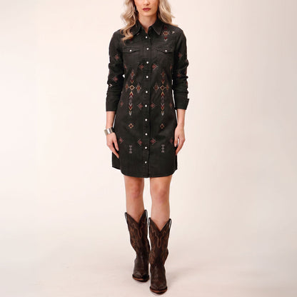 Embroidered Black Denim Shirt Dress Black - Stetson
