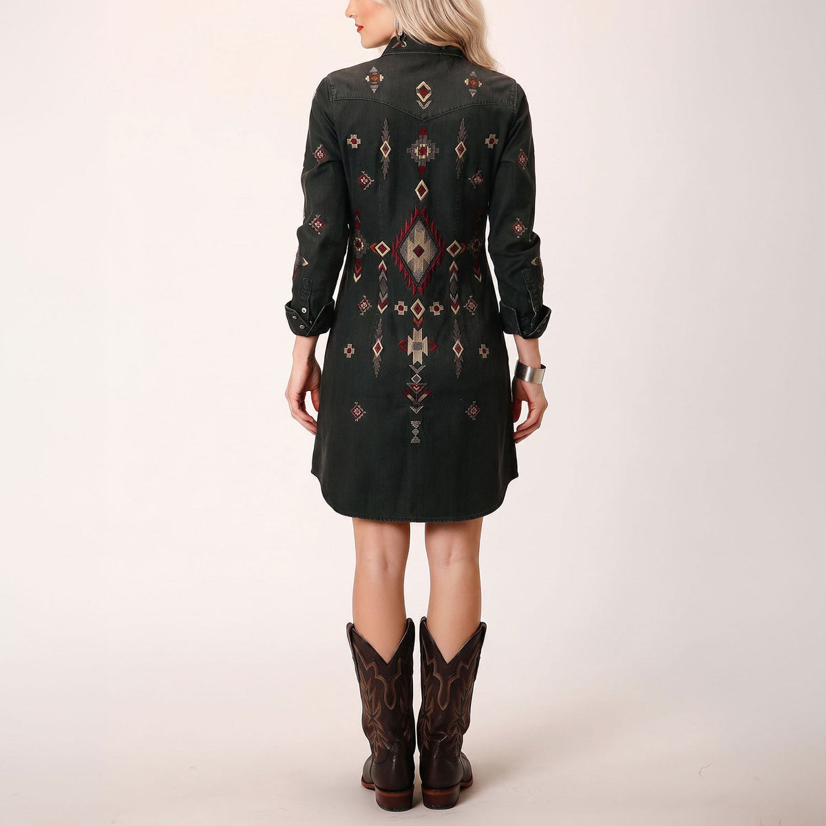Embroidered Black Denim Shirt Dress Black - Stetson