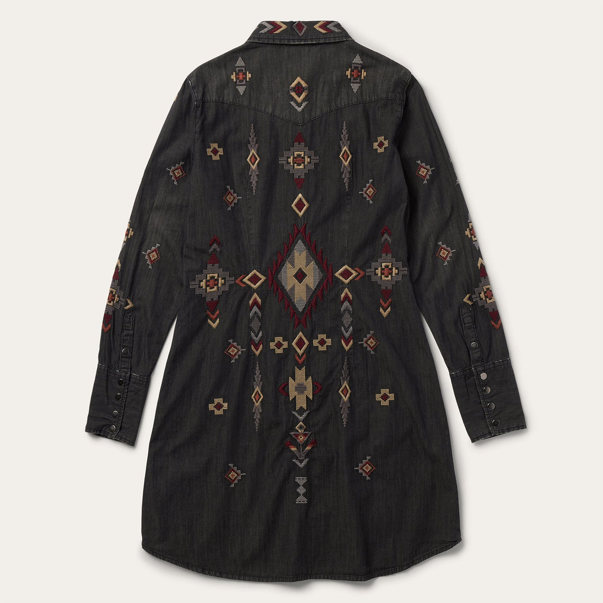 Embroidered Black Denim Shirt Dress Black - Stetson