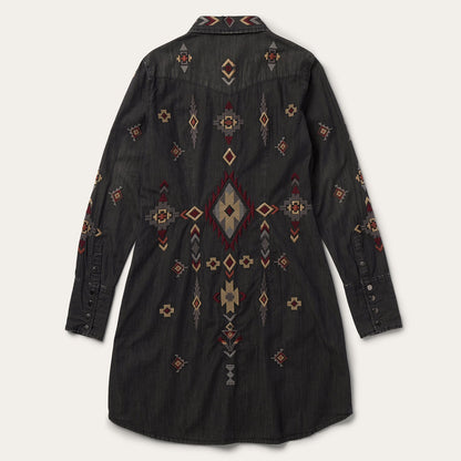 Embroidered Black Denim Shirt Dress Black - Stetson