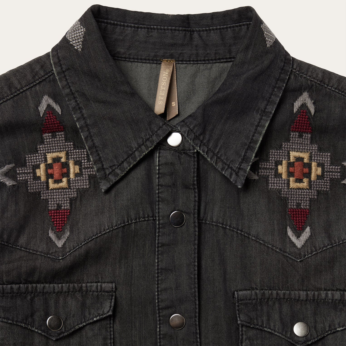 Embroidered Black Denim Shirt Dress Black - Stetson