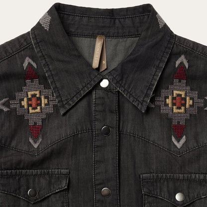 Embroidered Black Denim Shirt Dress Black - Stetson