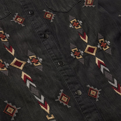 Embroidered Black Denim Shirt Dress Black - Stetson