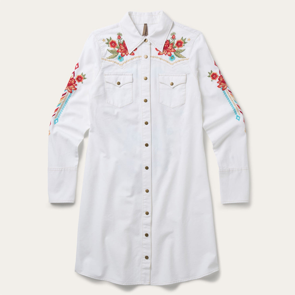 Embroidered Denim Dress White - Stetson