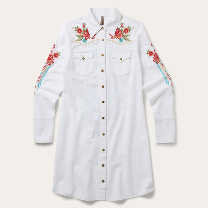 Embroidered Denim Dress White - Stetson