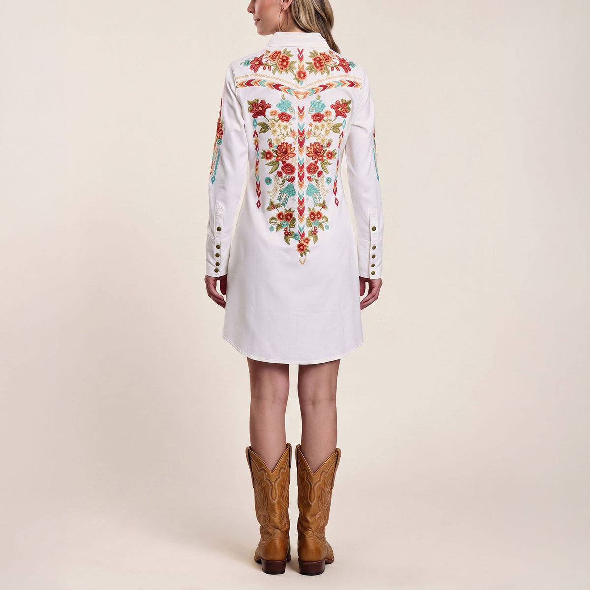 Embroidered Denim Dress White - Stetson