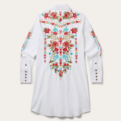Embroidered Denim Dress White - Stetson