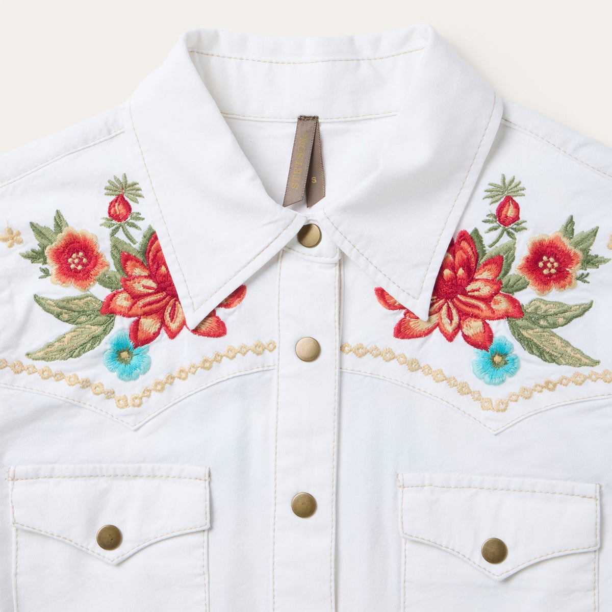 Embroidered Denim Dress White - Stetson