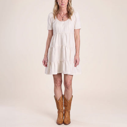 Cream Denim Tiered Dress White - Stetson