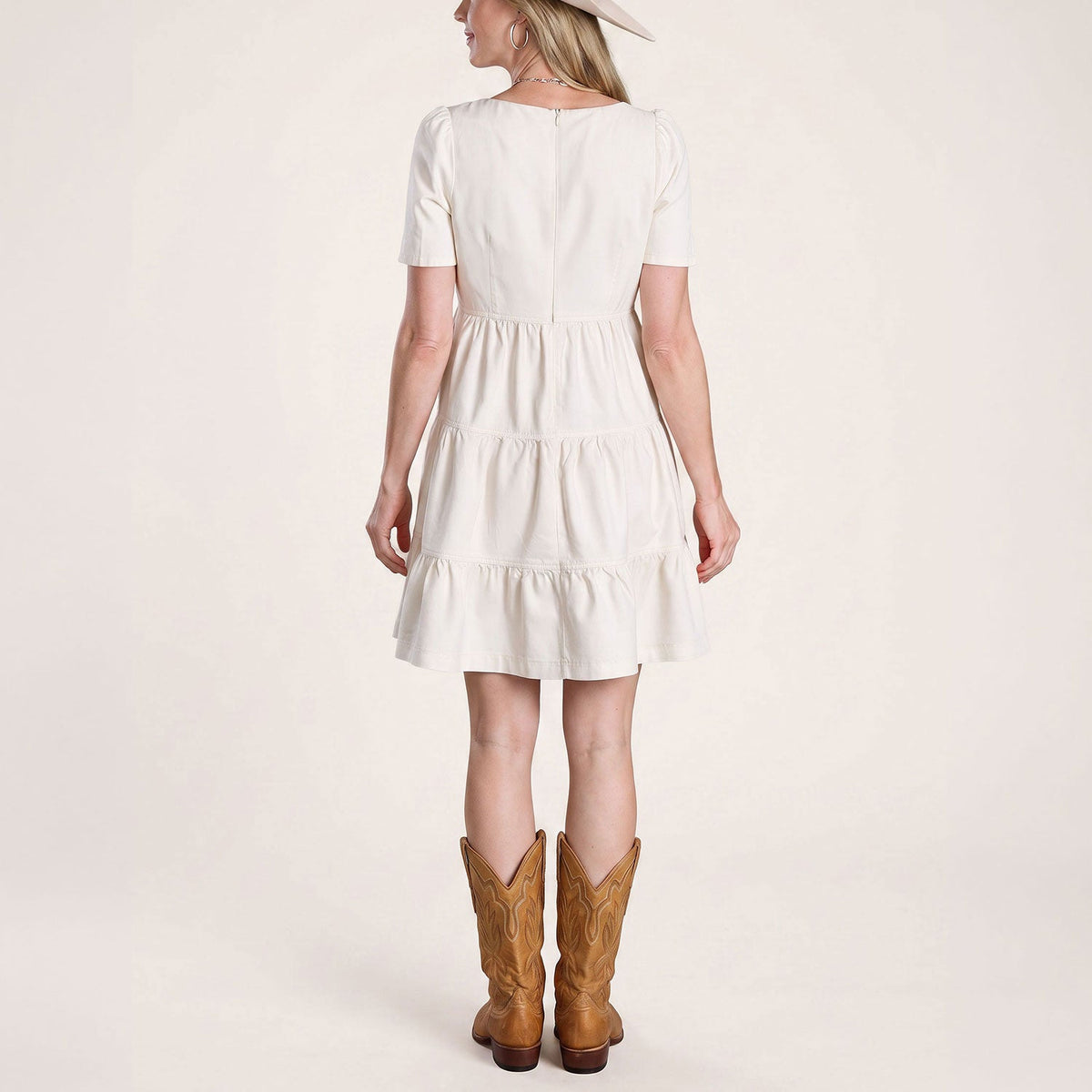 Cream Denim Tiered Dress White - Stetson