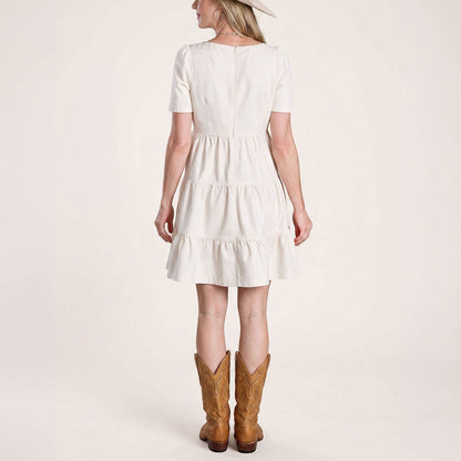 Cream Denim Tiered Dress White - Stetson