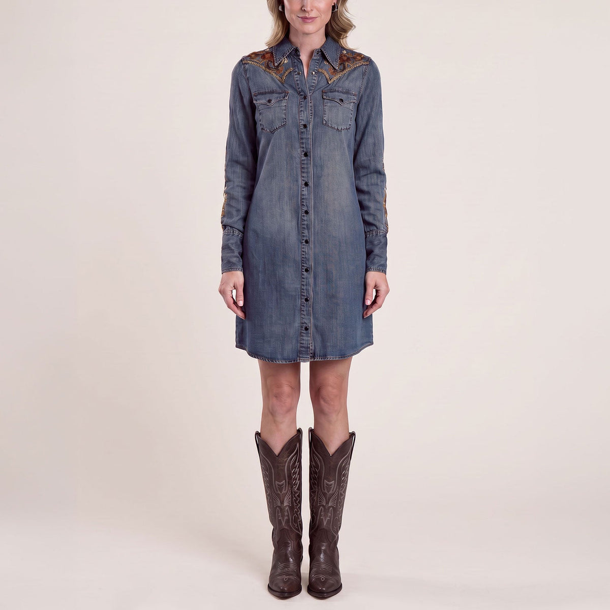 Embroidered Western Shirt Dress Blue - Stetson