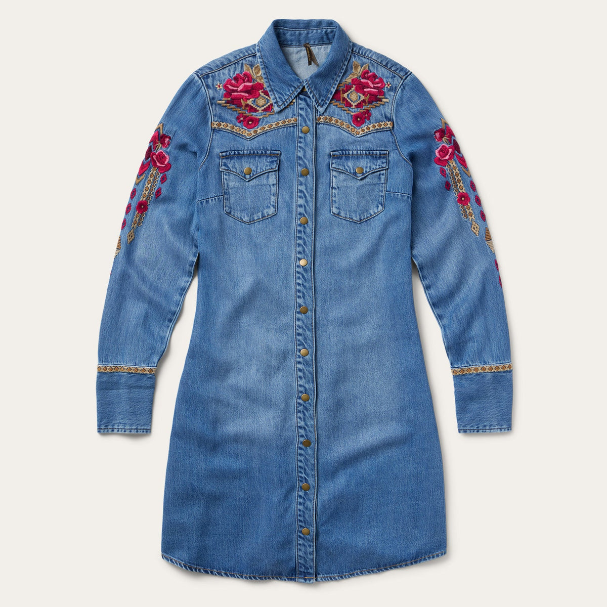Embroidered Denim Shirt Dress Dark Blue - Stetson