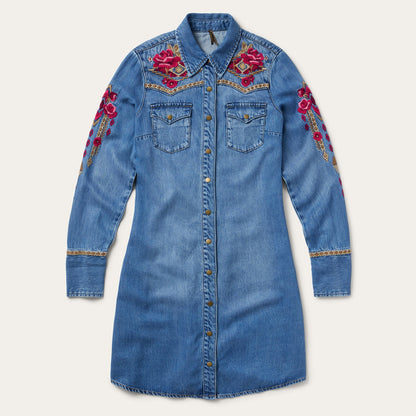 Embroidered Denim Shirt Dress Dark Blue - Stetson