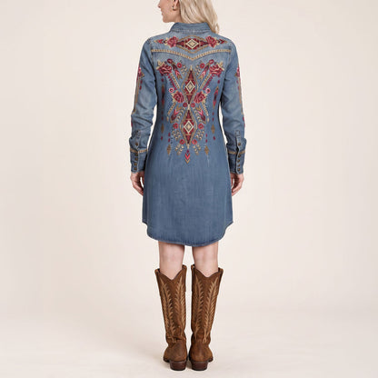 Embroidered Denim Shirt Dress Dark Blue - Stetson
