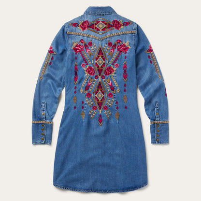 Embroidered Denim Shirt Dress Dark Blue - Stetson