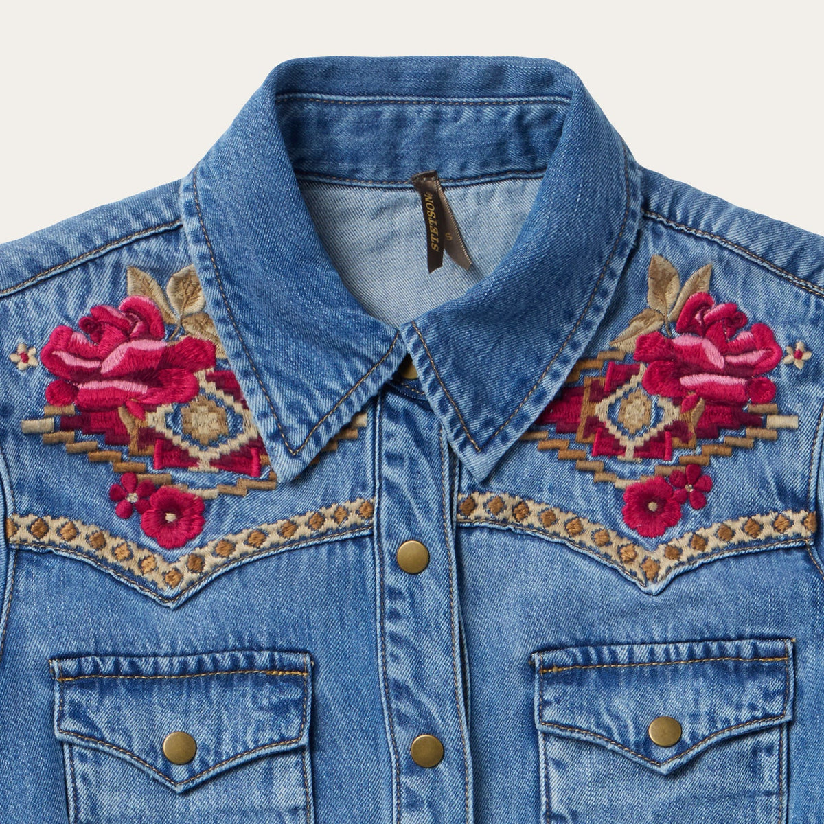 Embroidered Denim Shirt Dress Dark Blue - Stetson