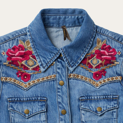 Embroidered Denim Shirt Dress Dark Blue - Stetson