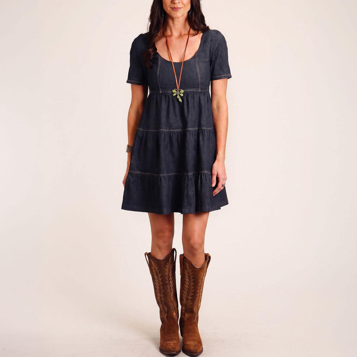 Dark Denim Dress With Contrast Top Stitching Blue - Stetson