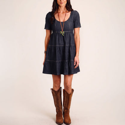 Dark Denim Dress With Contrast Top Stitching Blue - Stetson