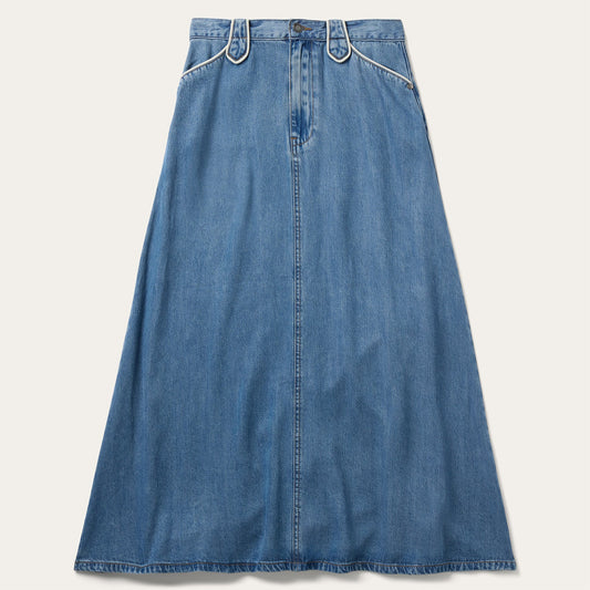A-Line Piped Denim Skirt Blue - Stetson