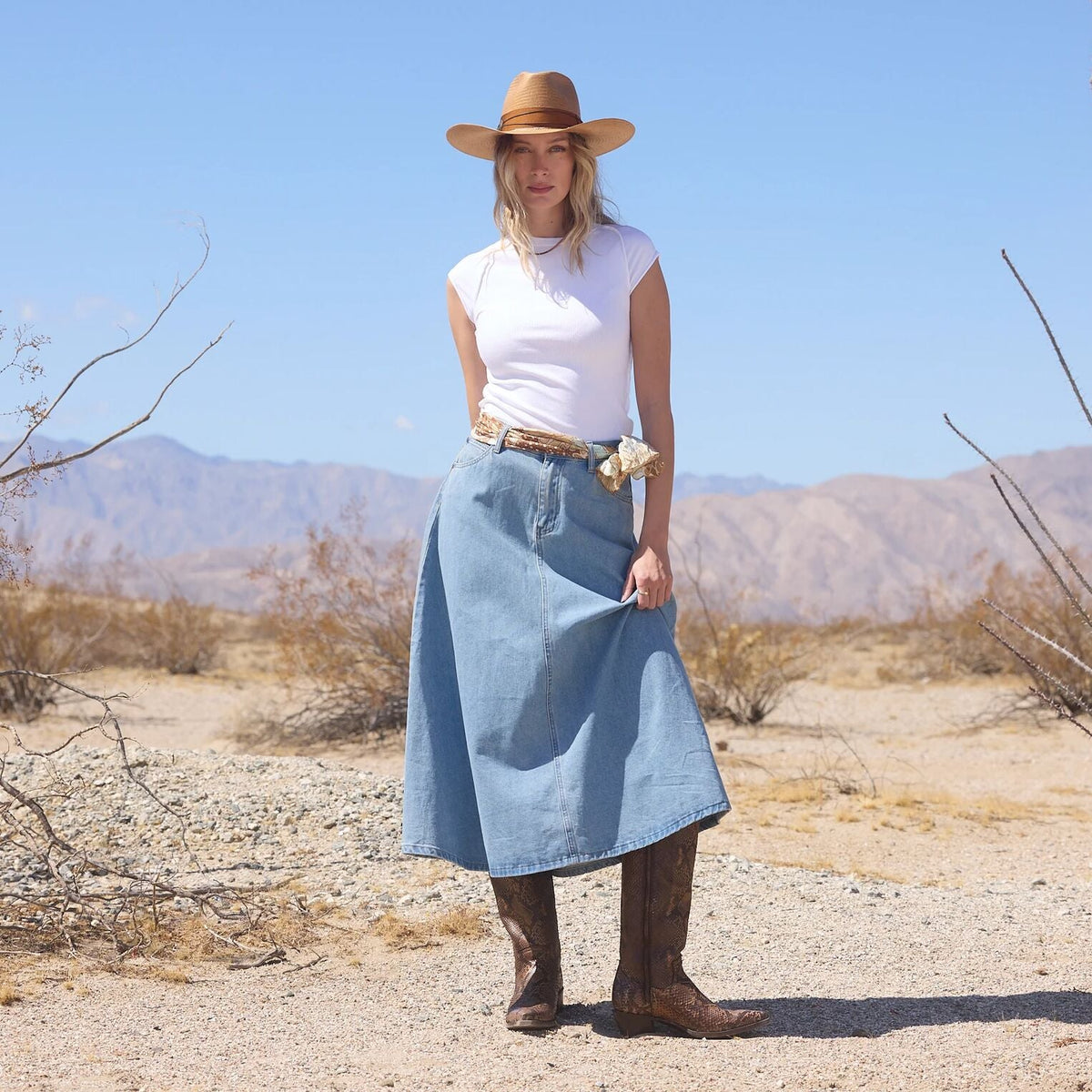 Light Wash Denim Skirt Blue - Stetson