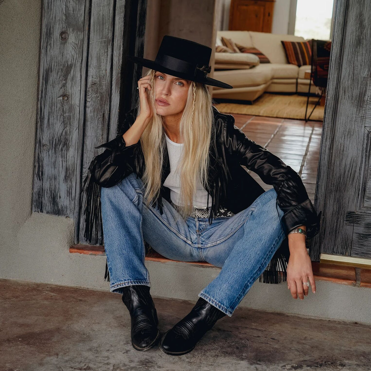 Fringe Leather Jacket Black - Stetson