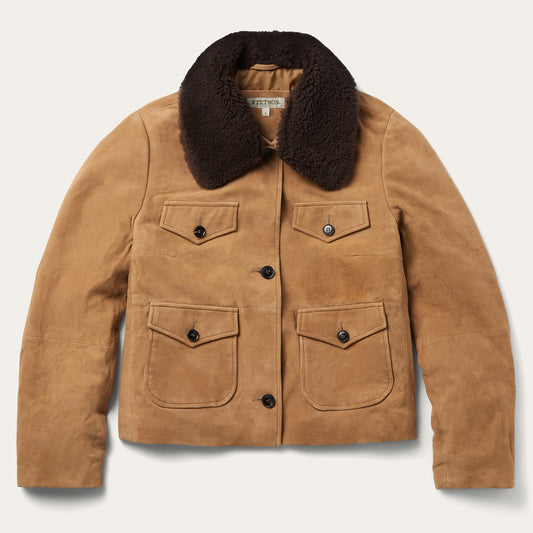 Suede Shearling Cropped Jacket Brown - Stetson