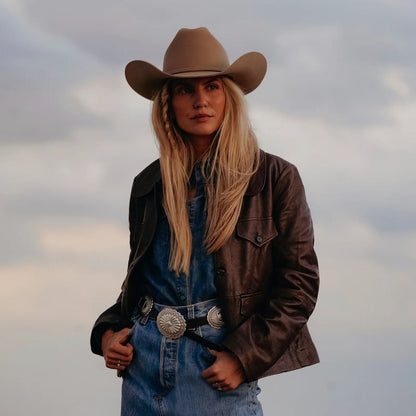 Lamb Leather Cropped Jacket Chocolate - Stetson