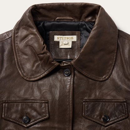 Lamb Leather Cropped Jacket Chocolate - Stetson