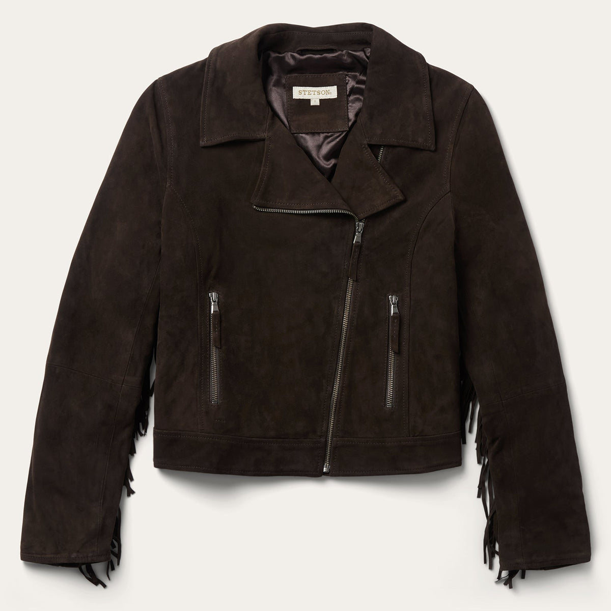 Suede Fringe Motorcycle Jacket Brown - Stetson