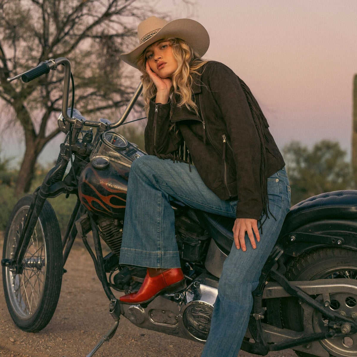 Suede Fringe Motorcycle Jacket Brown - Stetson