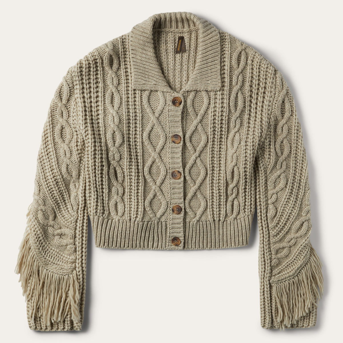 Cream Fringed Cardigan Tan - Stetson