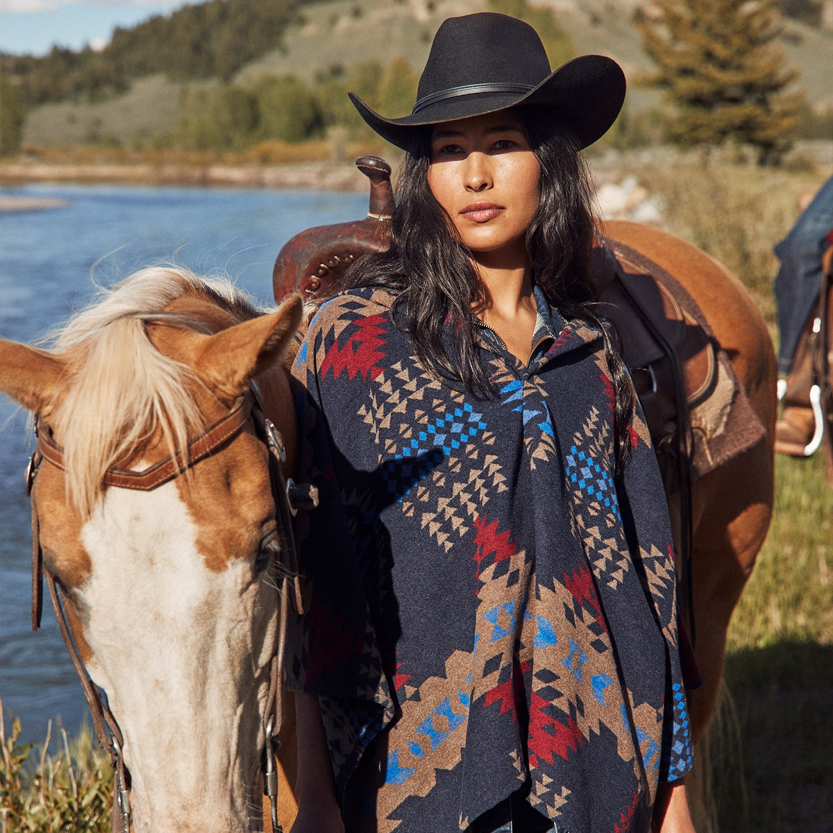 Hooded Serape Blanket Wrap Blue - Stetson