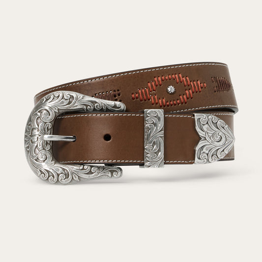 Tommy Bahama x Stetson Embroidered Leather Belt Brown - Stetson