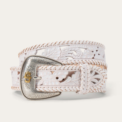 Tooled Laced Edge Belt White - Stetson