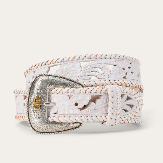 Tooled Laced Edge Belt White - Stetson