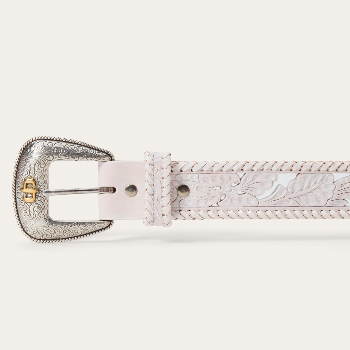 Tooled Laced Edge Belt White - Stetson