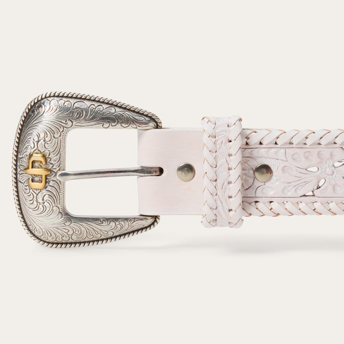 Tooled Laced Edge Belt White - Stetson