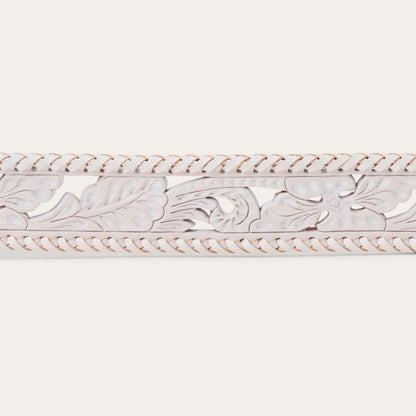 Tooled Laced Edge Belt White - Stetson